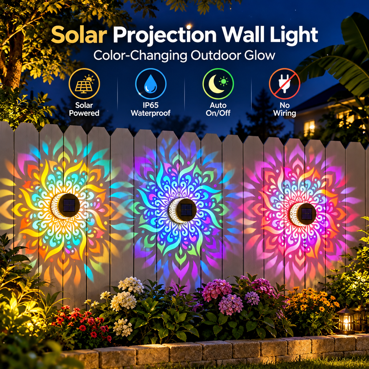✨ 50% OFF – Solar Mandala Garden Wall Light – Color-Changing Outdoor Glow
