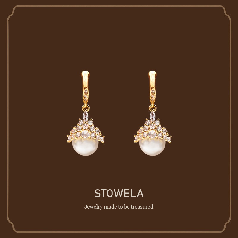 Celeste Pearl Crown Crystal Stud Earrings product image 1