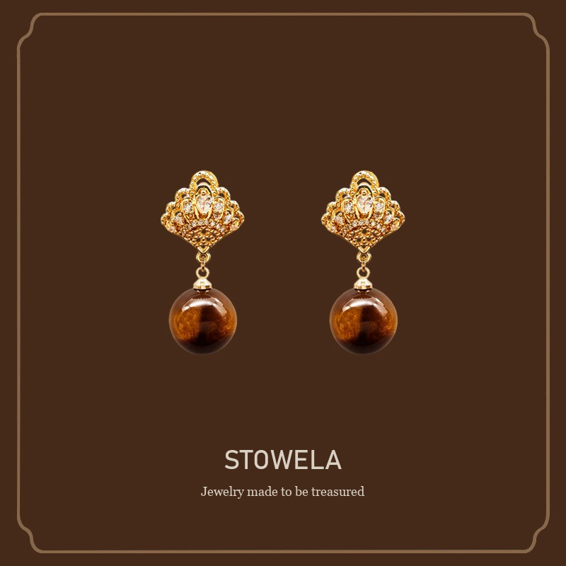Vesper Tiger-Eye Inspired Clip-On Drop Earrings product image 1