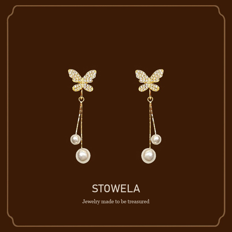Celeste Butterfly Pearl Tassel Clip-On Drop Earrings product image 1