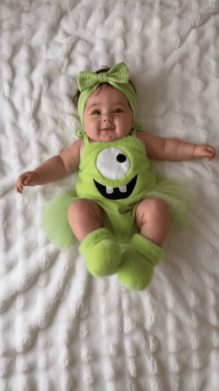 Green Monster baby photo outfit in motion