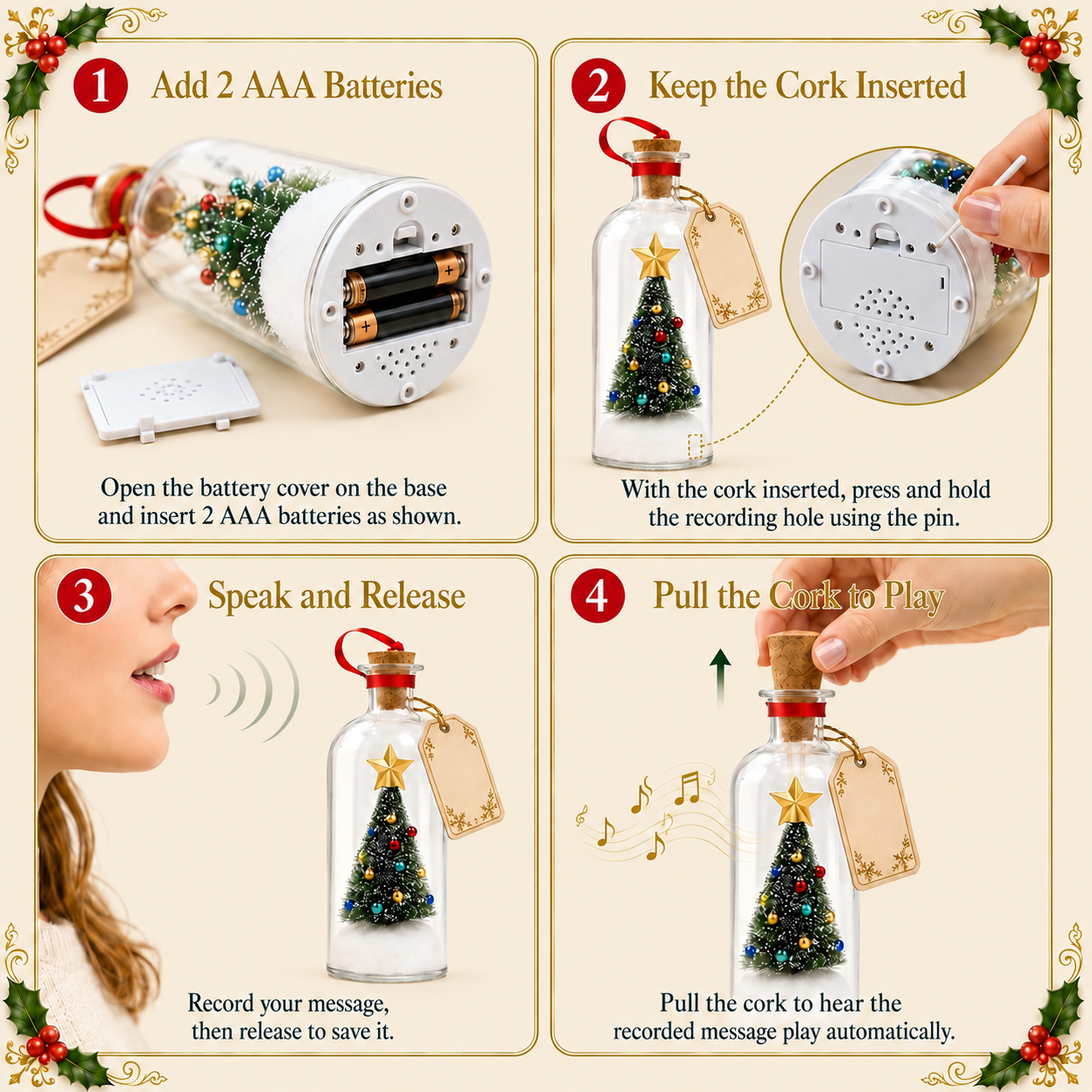 How to use the recordable Christmas message bottle