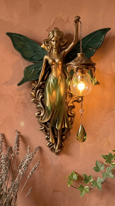 Enchanted fairy wall light glowing with warm amber light