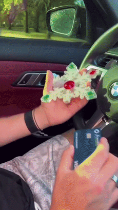 Using the festive wand at a contactless payment terminal