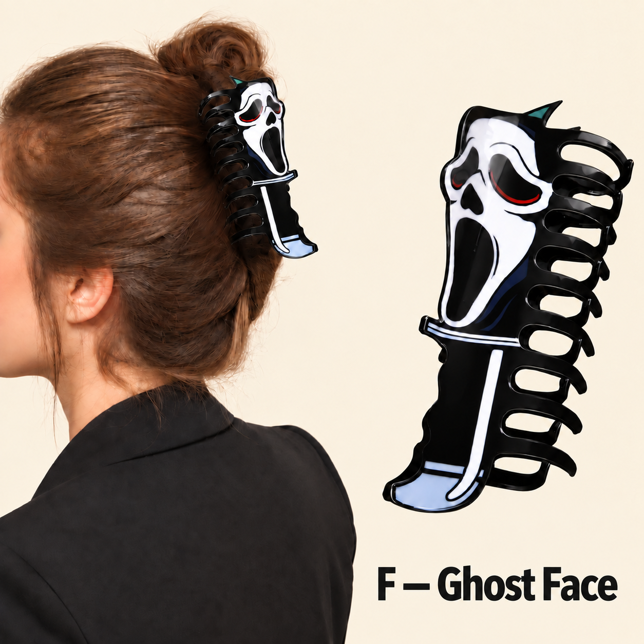 Ghost Face horror-inspired claw hair clip