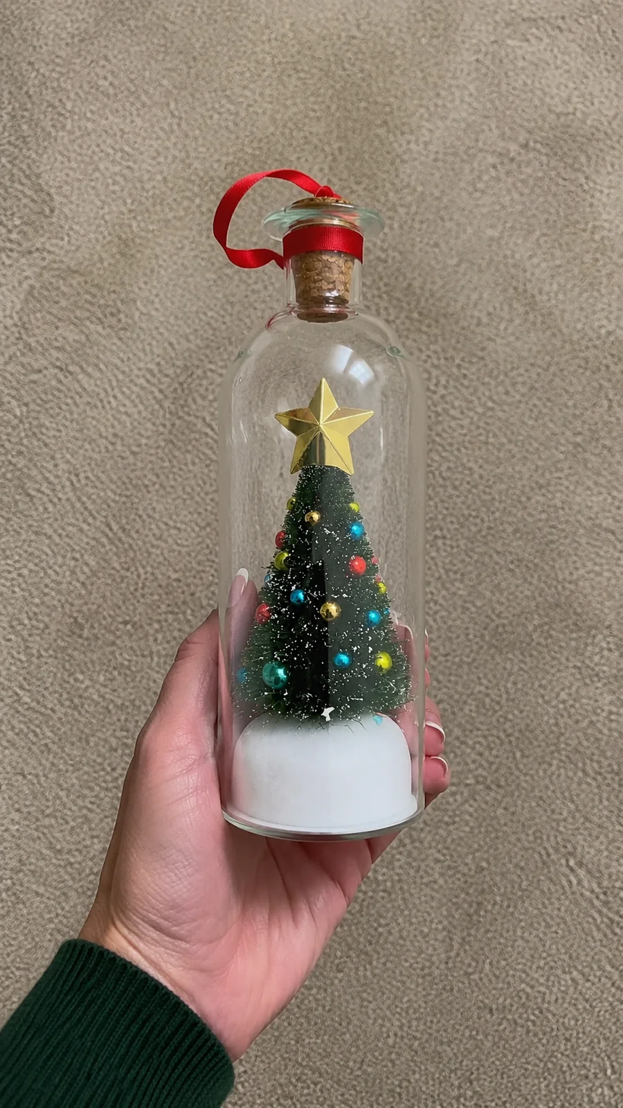 Customer photo of the green snowy Christmas message bottle