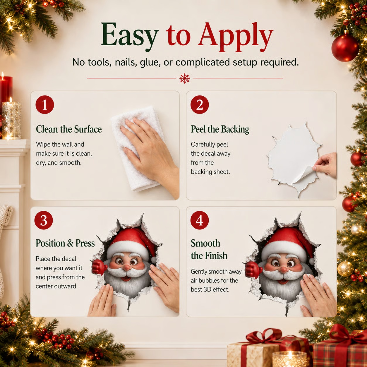 🎅 Christmas Early Bird Sale 50% OFF – 3D Santa Breakthrough Wall Decal 🎄 – product image 6