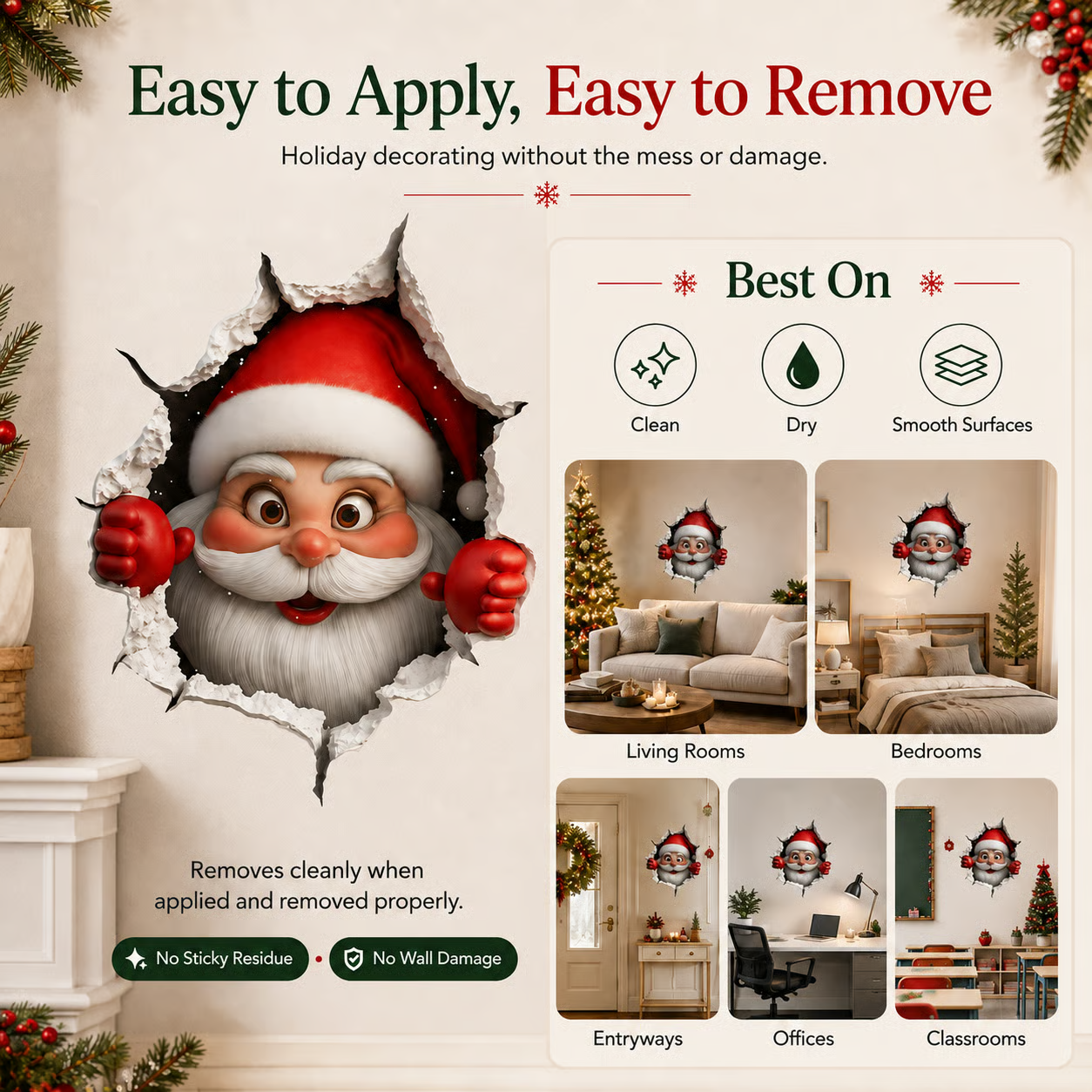 🎅 Christmas Early Bird Sale 50% OFF – 3D Santa Breakthrough Wall Decal 🎄 – product image 4