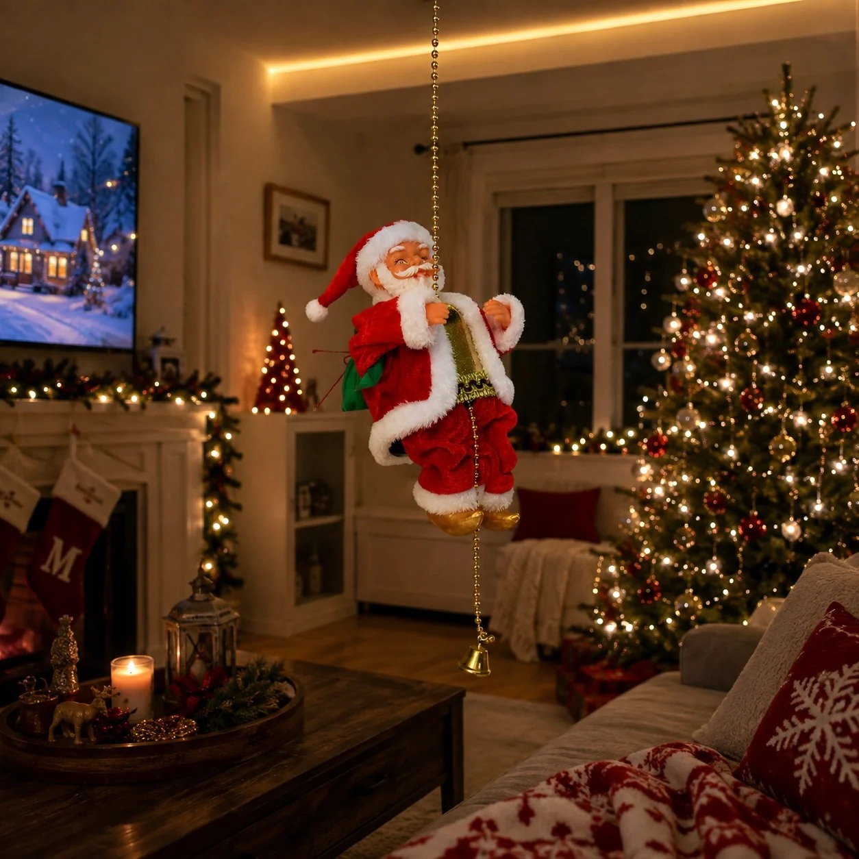 Customer photo of Climbing Santa moving in a cozy Christmas living room