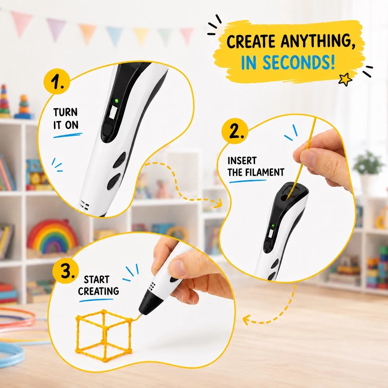 🔥 65% OFF – Kids 3D Printing Pen | Creative DIY Drawing & STEM Craft Toy 🎨✨