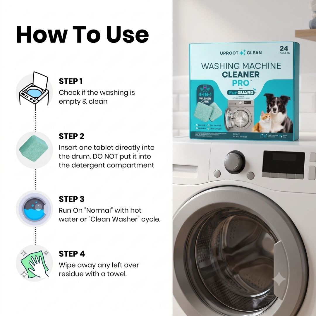Four-step washing machine cleaner directions