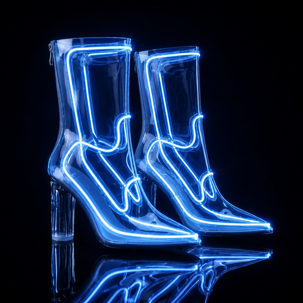 Blue illuminated clear cowboy boots