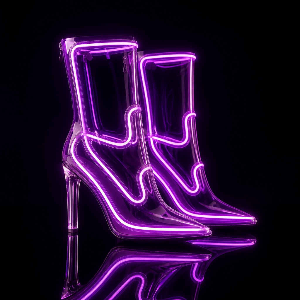 Purple illuminated clear cowboy boots