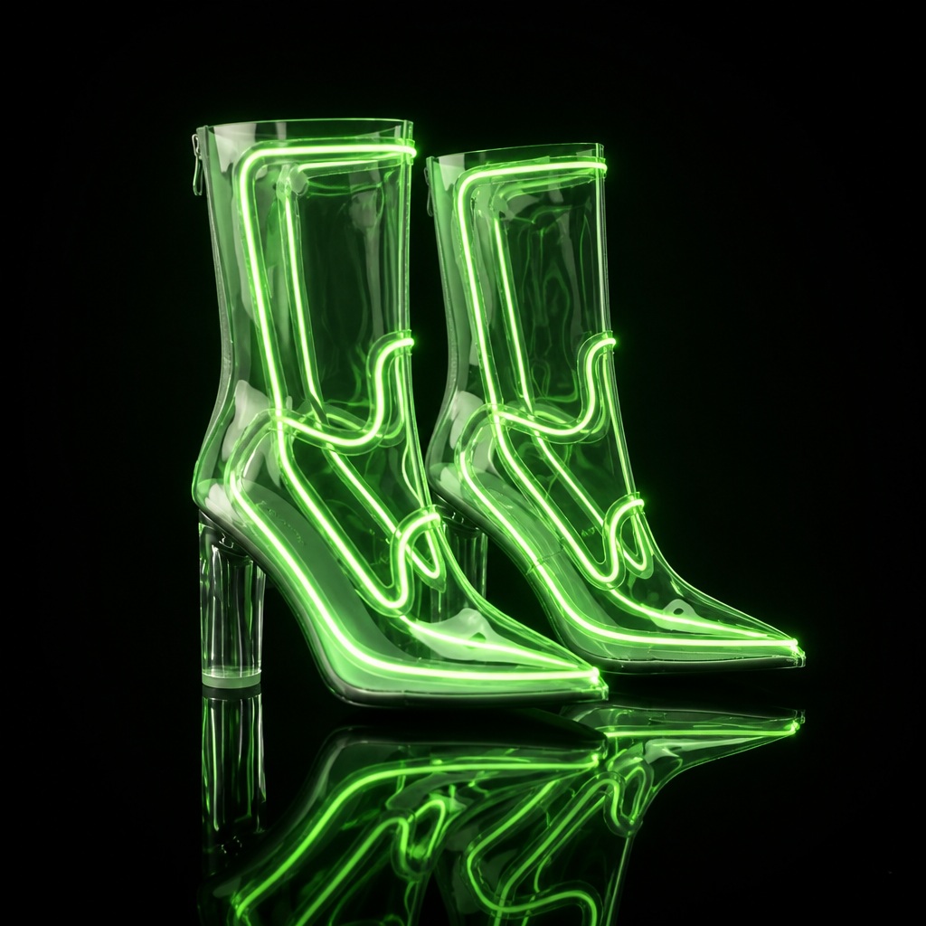 Green illuminated clear cowboy boots