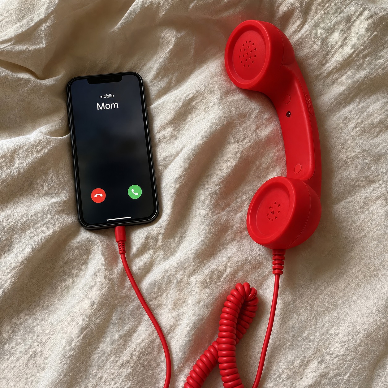 Retro wired phone handset product and lifestyle photo