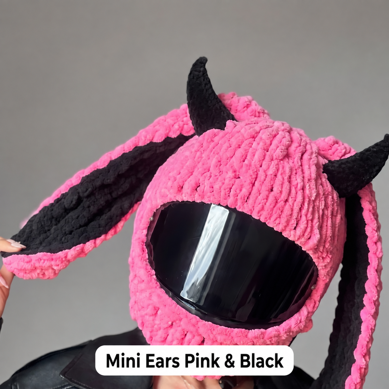 Mini Ears Pink and Black helmet cover