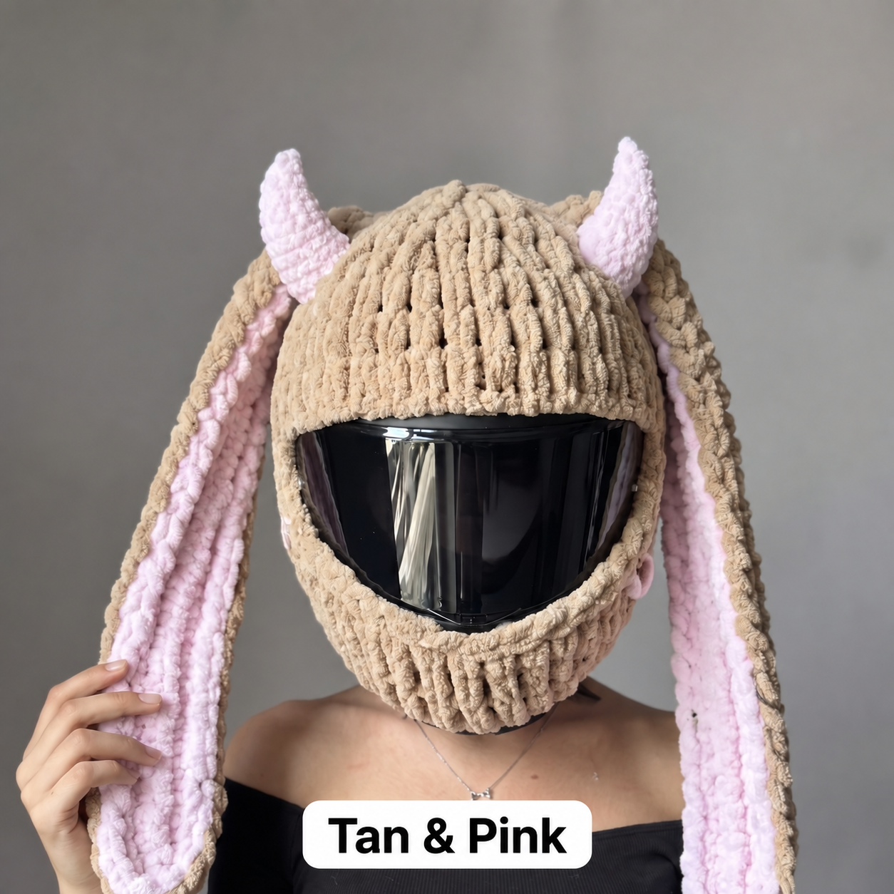 Tan and Pink helmet cover