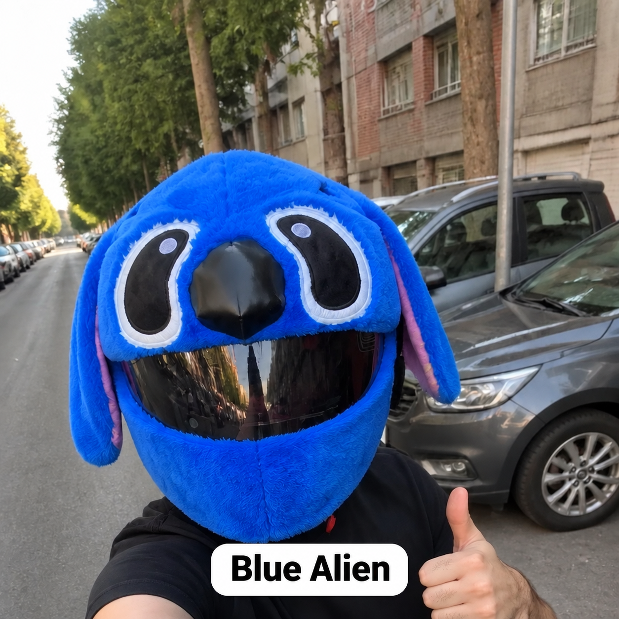 Blue Alien helmet cover