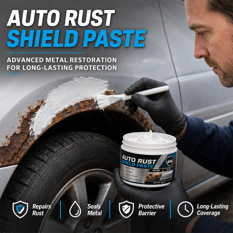 Auto rust shield paste applied to a vehicle wheel arch