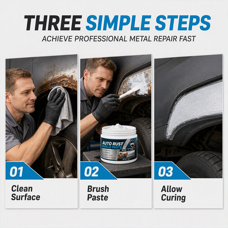Three-step application guide for auto rust shield paste