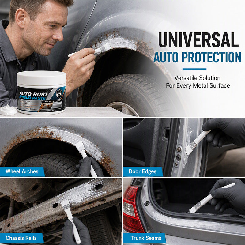 Auto rust shield paste application areas around a vehicle