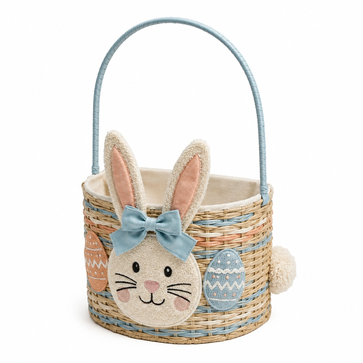 Cesta de Pascua con Conejo y Huevos Azul y Beige-furnilumea