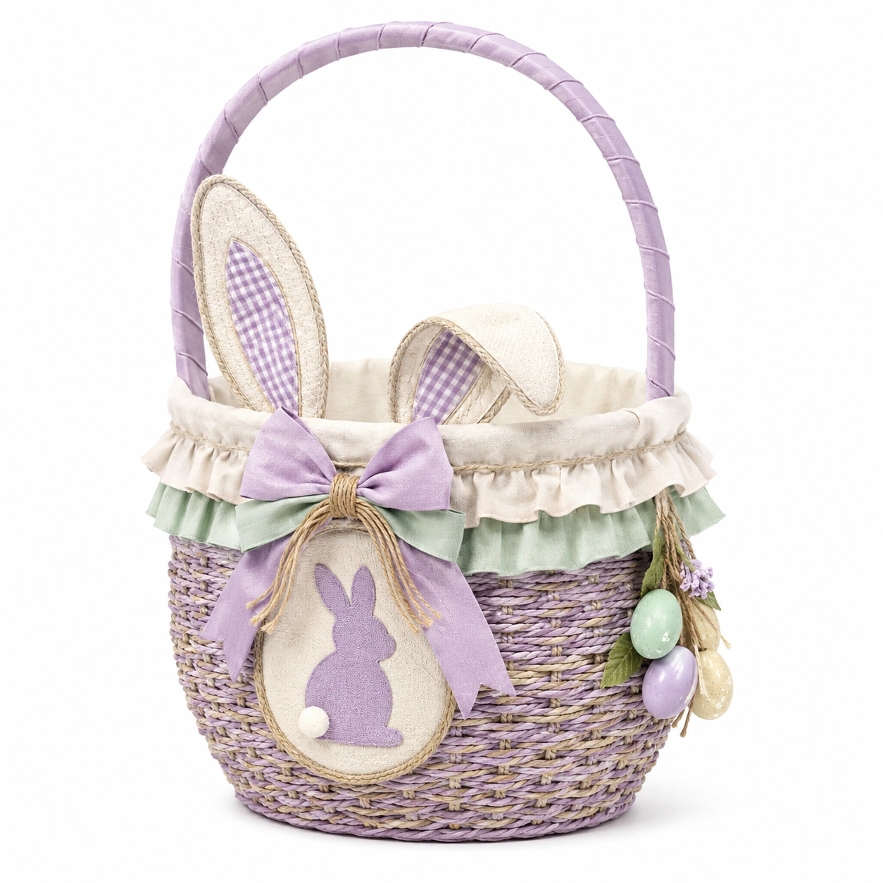Cesta de Pascua con Orejas de Conejo y Adornos Lavanda-furnilumea