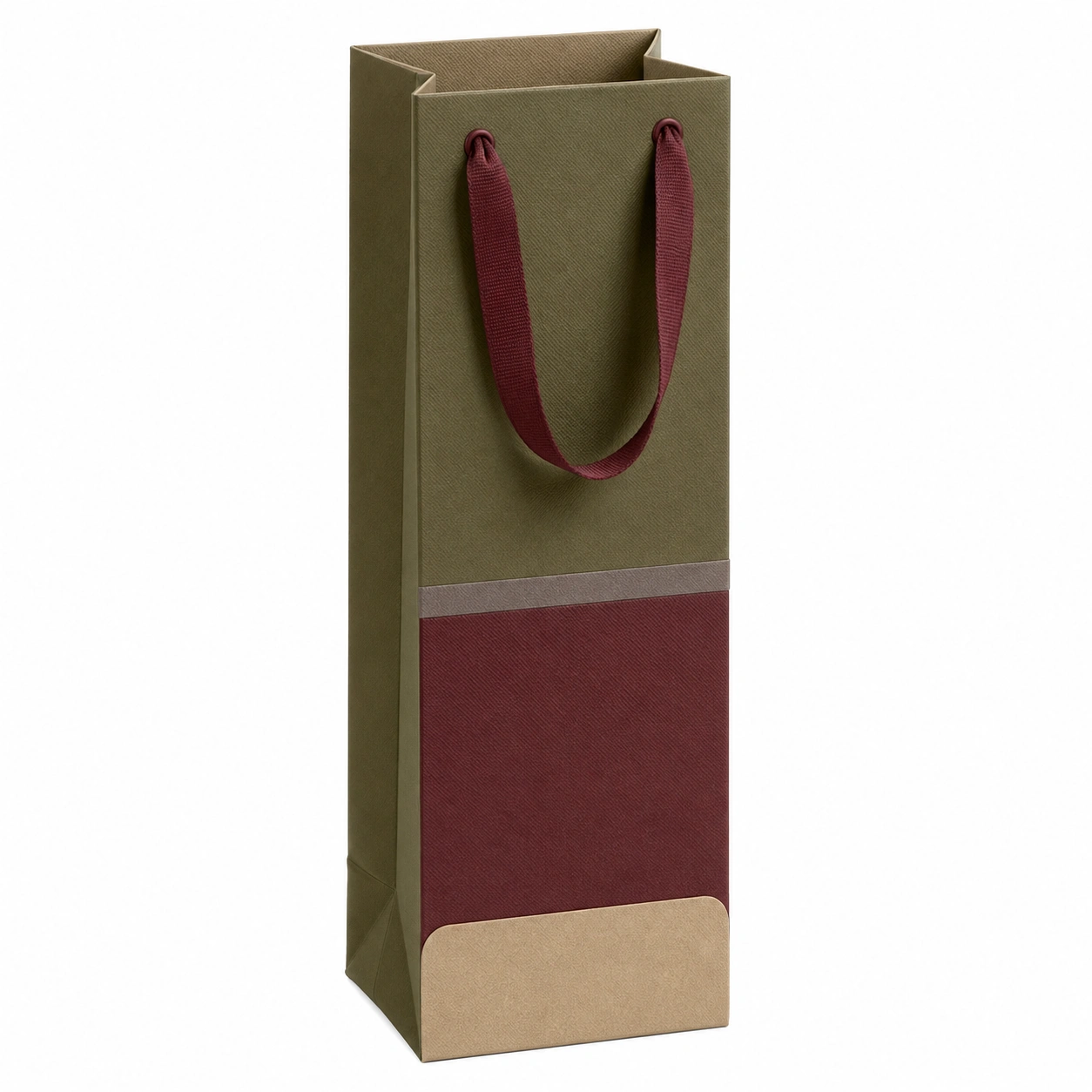 Bolsa de papel para botella en verde y burdeos con asas cómodas-furnilumea