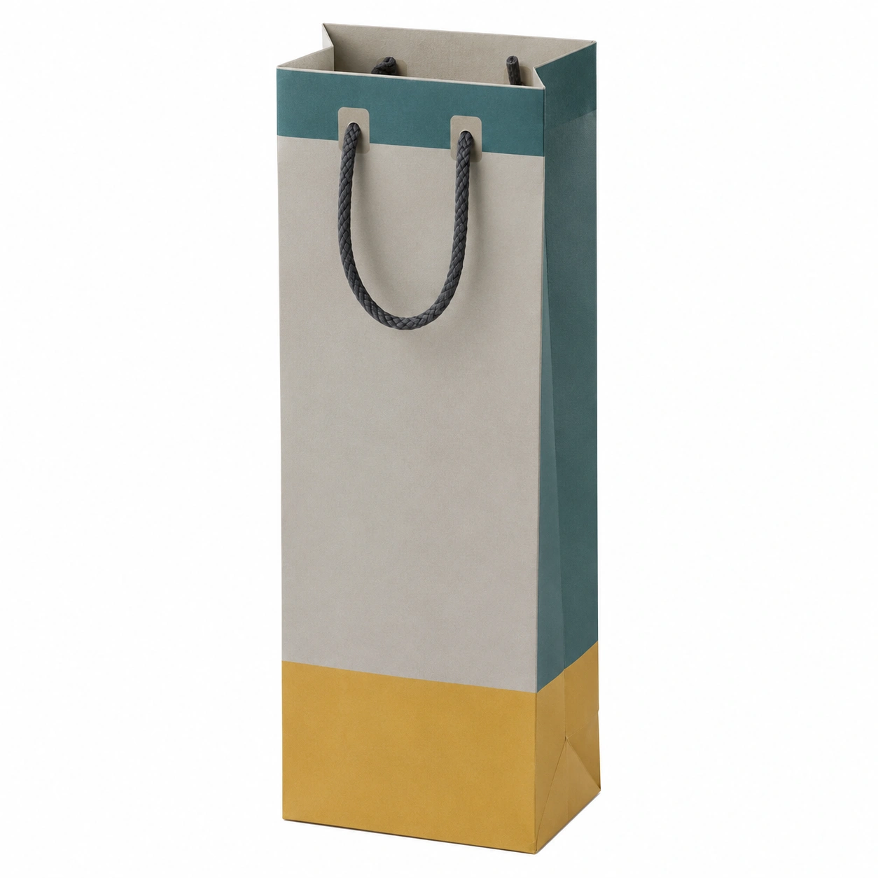 Bolsa de Papel para Botellas con Asas Bicolor en Gris, Amarillo y Azul-furnilumea