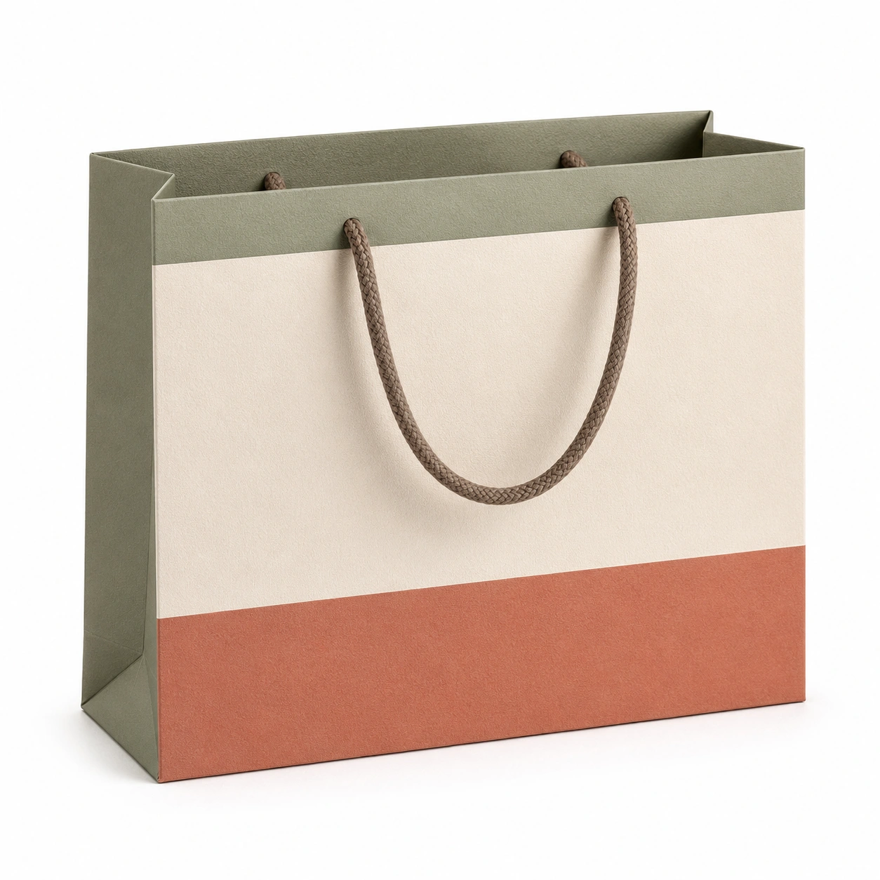 Bolsa de Papel con Asas de Cuerda Verde/Beige/Terracota-furnilumea