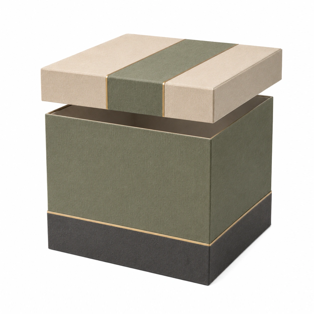 Caja de Almacenamiento Verde/Beige con Tapa 30x30cm-furnilumea