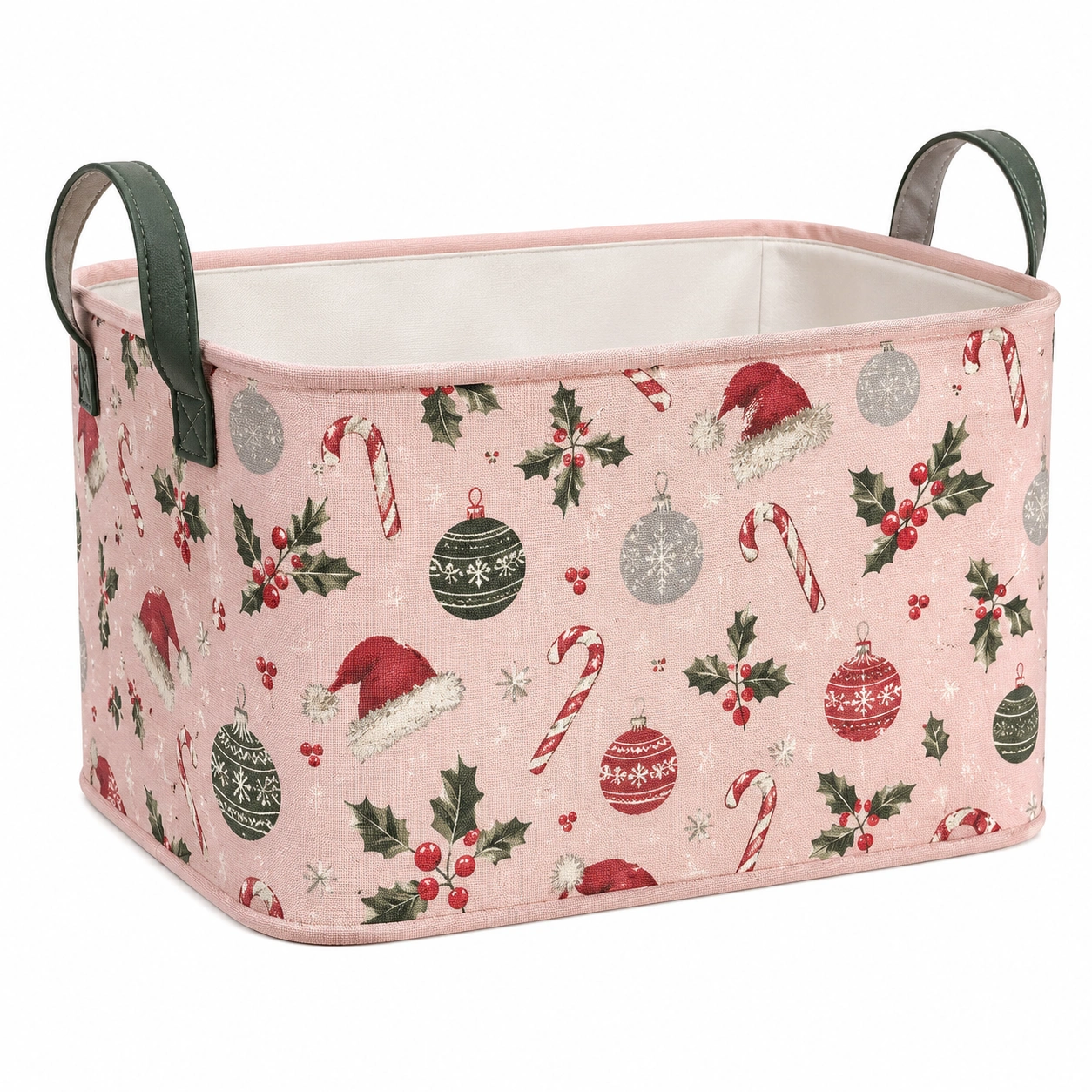Cesta de Almacenamiento Navideña Rosa con Asas-furnilumea