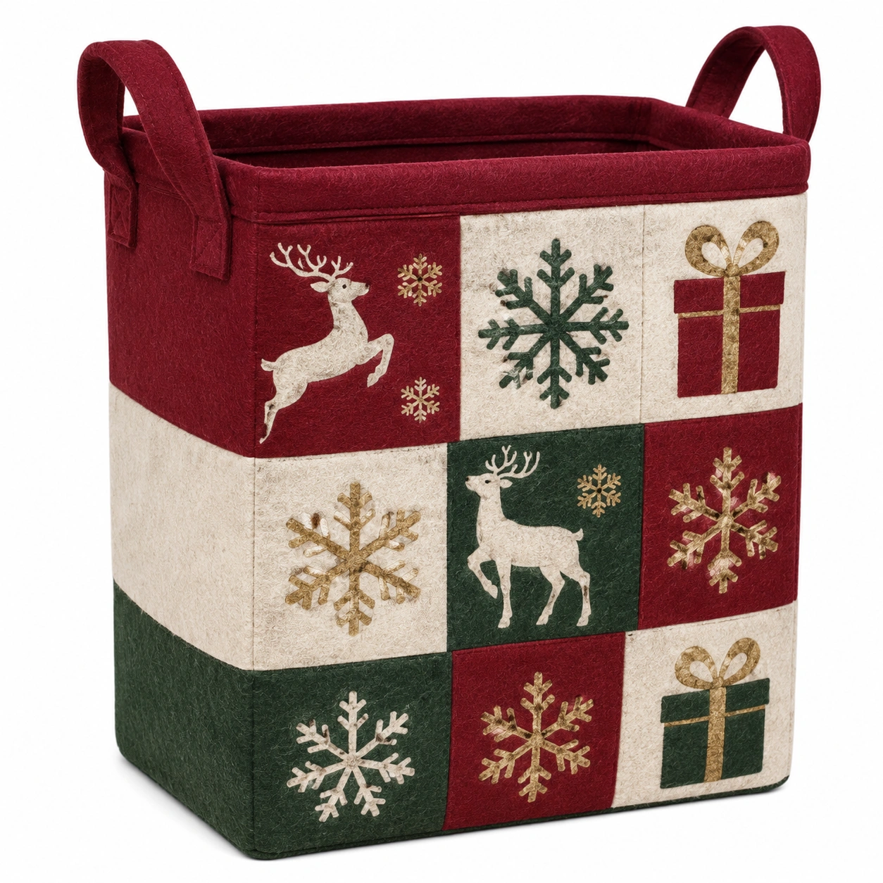 Cesta de Almacenamiento Navideña Decorativa con Renos y Copos de Nieve-furnilumea