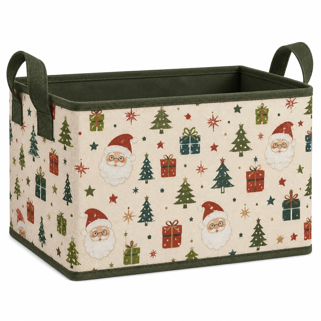 Caja de Almacenamiento Navideña con Estampado de Santa Claus y Árboles-furnilumea
