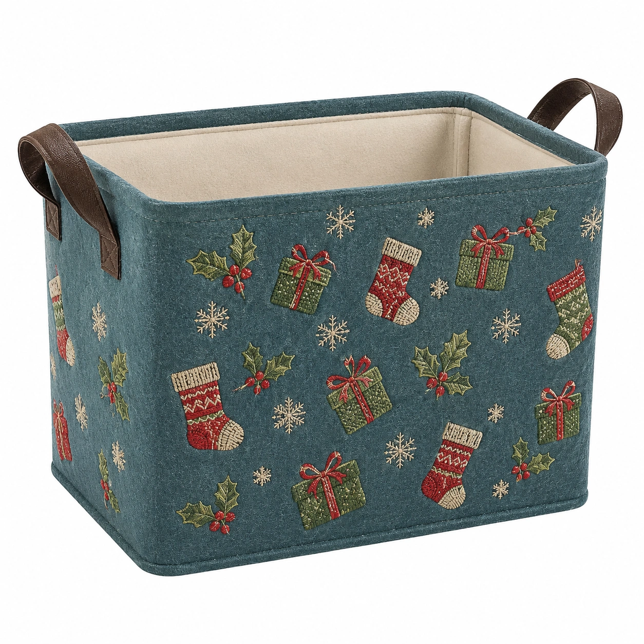 Caja de Almacenamiento Navideña Azul con Asas Decorativas-furnilumea