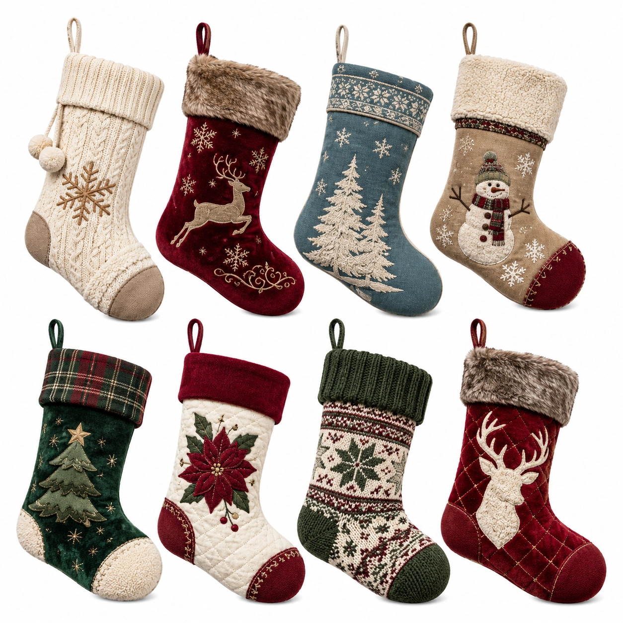 Juego de 8 Calcetines Navideños Decorativos Multicolor-furnilumea