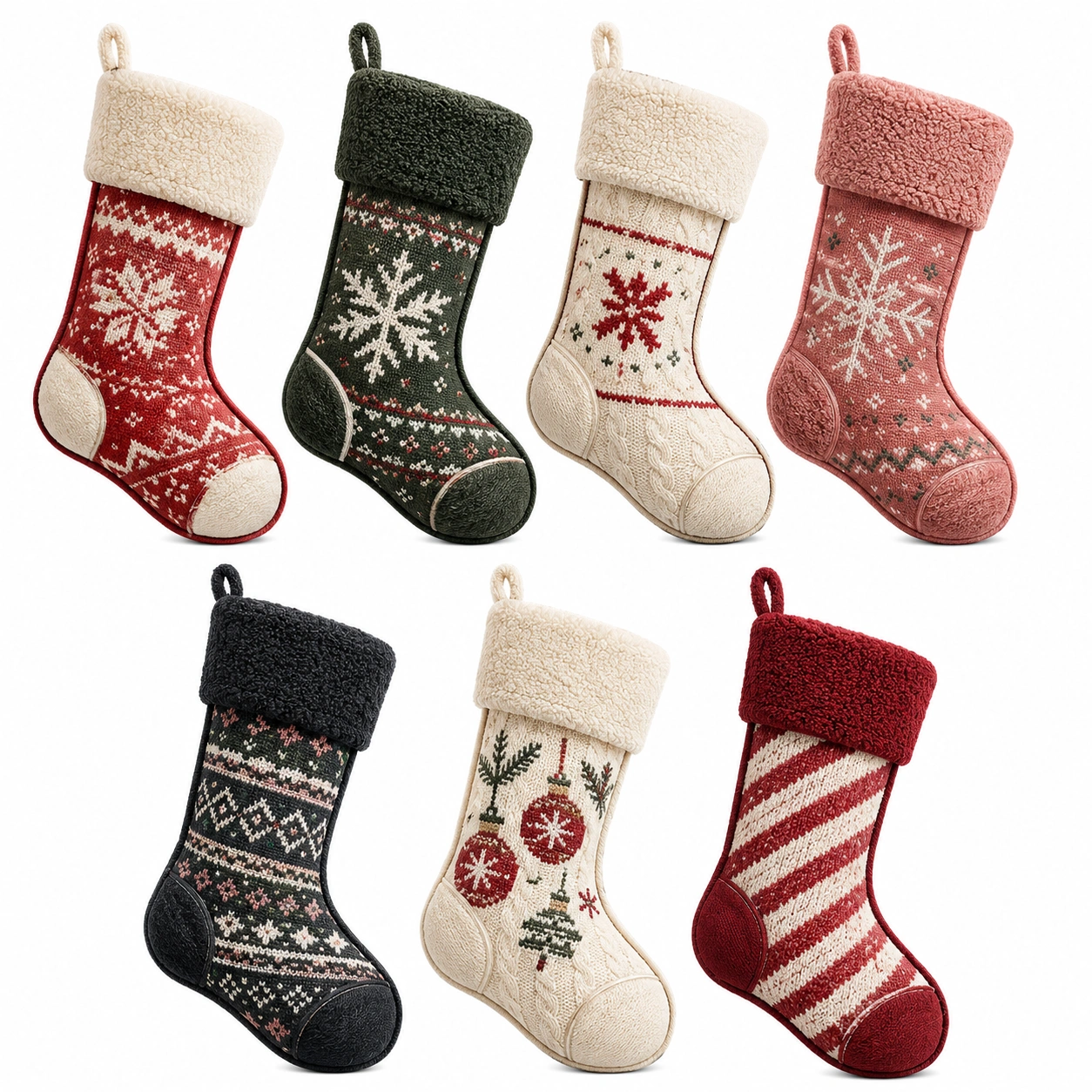Calcetines Navideños Decorativos con Diseño de Copos de Nieve y Rayas-furnilumea