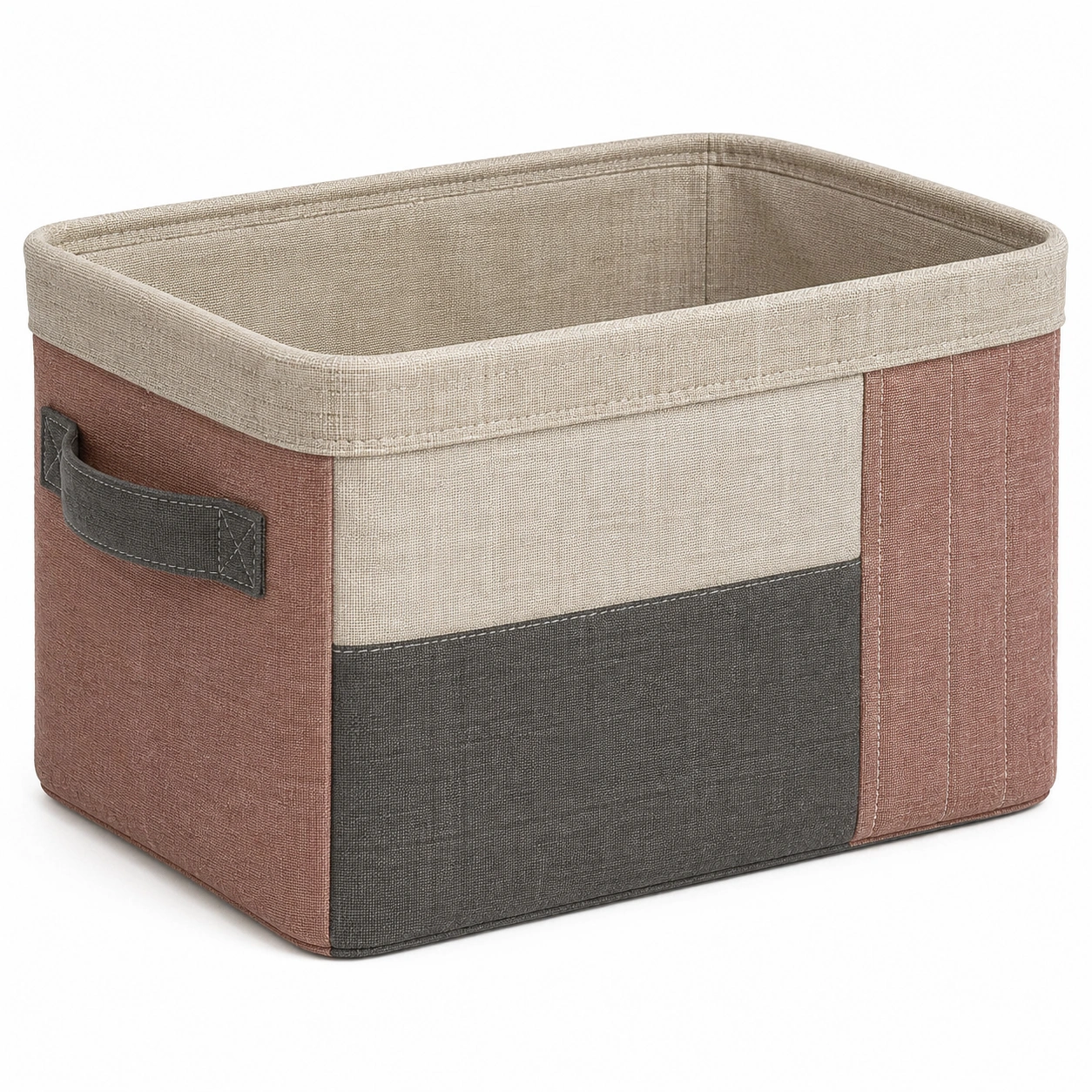 Caja de Almacenamiento de Tela Rectangular en Beige, Gris y Rosa-furnilumea