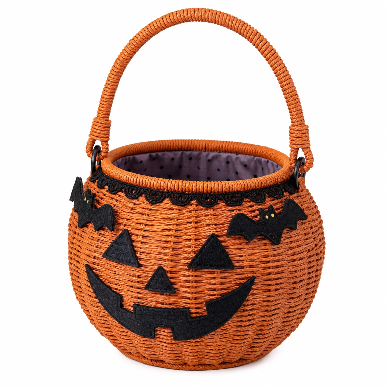 Cesta de Halloween con Diseño de Calabaza Naranja y Murciélagos-furnilumea