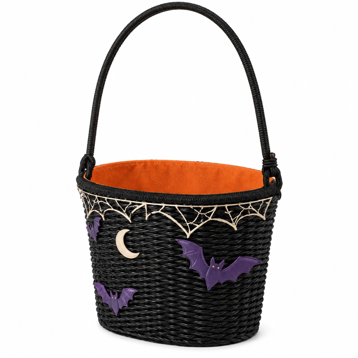 Cesta de Halloween con Murciélagos y Luna Negro y Naranja-furnilumea