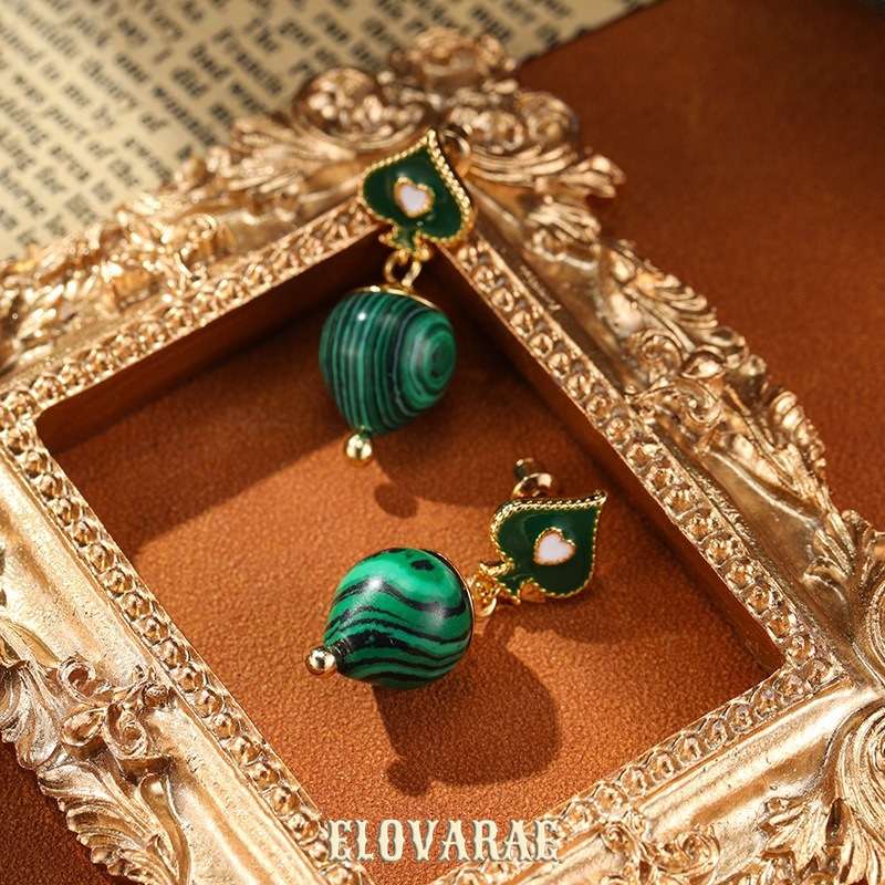 Isolde Petal Heart Malachite-Tone Drop Earrings product image 2