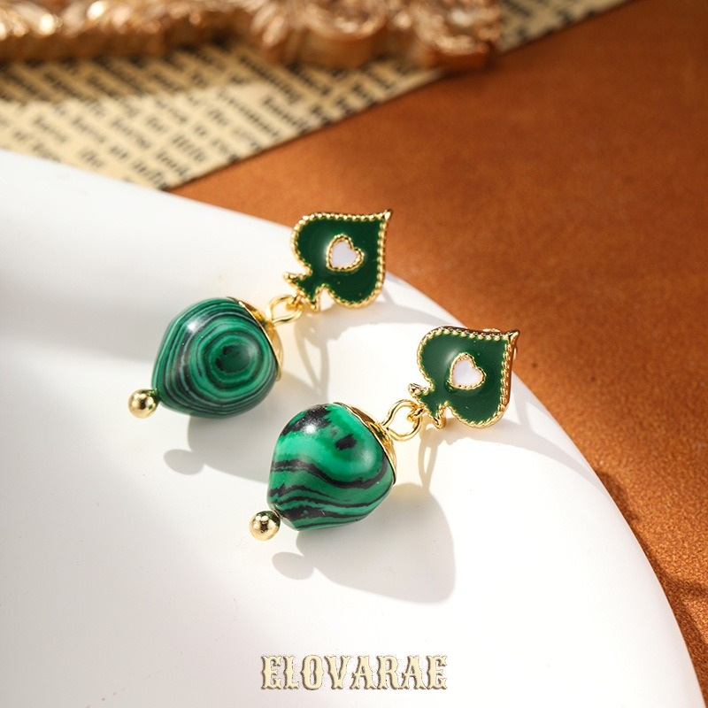 Isolde Petal Heart Malachite-Tone Drop Earrings product image 5