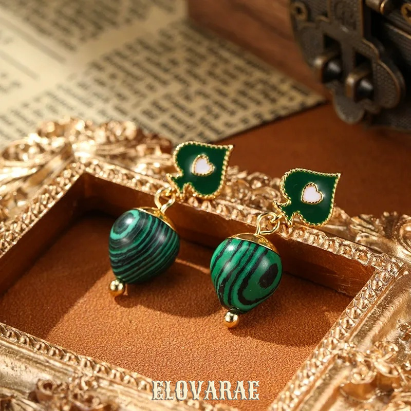 Isolde Petal Heart Malachite-Tone Drop Earrings product image 6