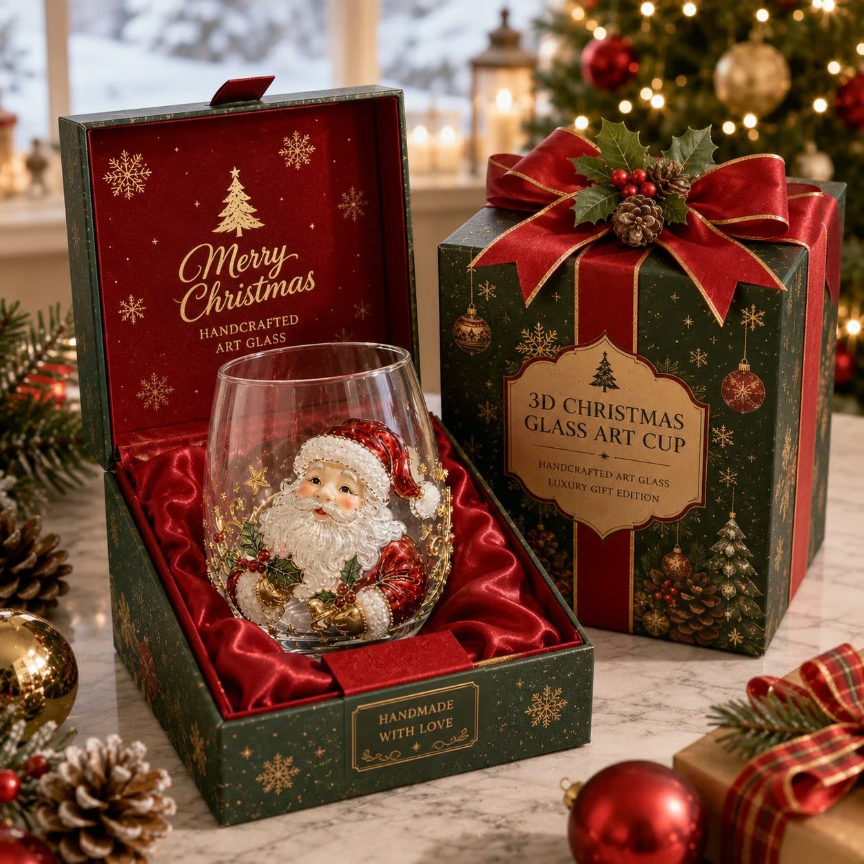 🎄✨Christmas Glass Art Cup – A Magical Holiday Gift🎁