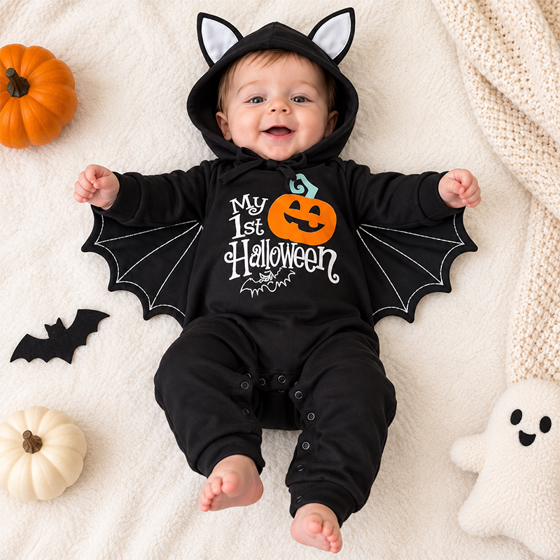 🎃 60% OFF – Baby's 1st Halloween Bat Romper - Super Soft Winged Hooded Onesie 🦇