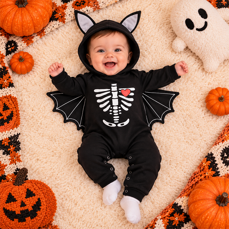 🎃 60% OFF – Baby's 1st Halloween Bat Romper - Super Soft Winged Hooded Onesie 🦇