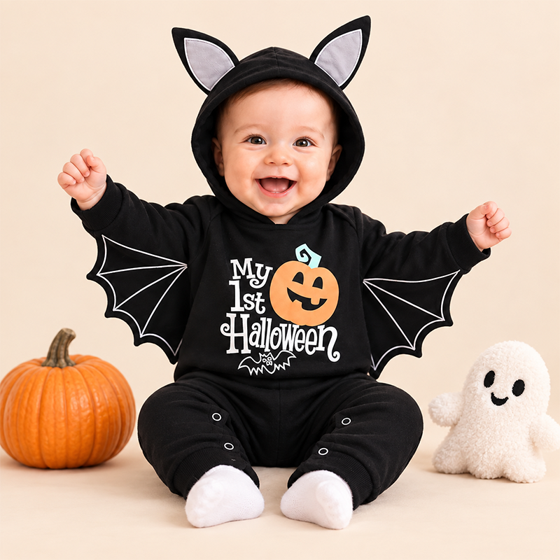 🎃 60% OFF – Baby's 1st Halloween Bat Romper - Super Soft Winged Hooded Onesie 🦇