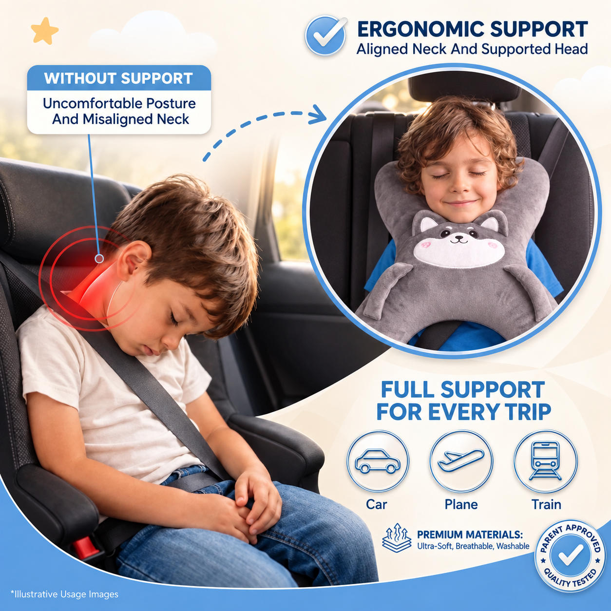 🔥 50% OFF – Kids Head & Neck Support Pillow | For Travel & Daily Use