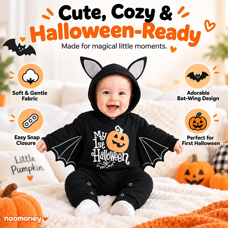 🎃 60% OFF – Baby's 1st Halloween Bat Romper - Super Soft Winged Hooded Onesie 🦇