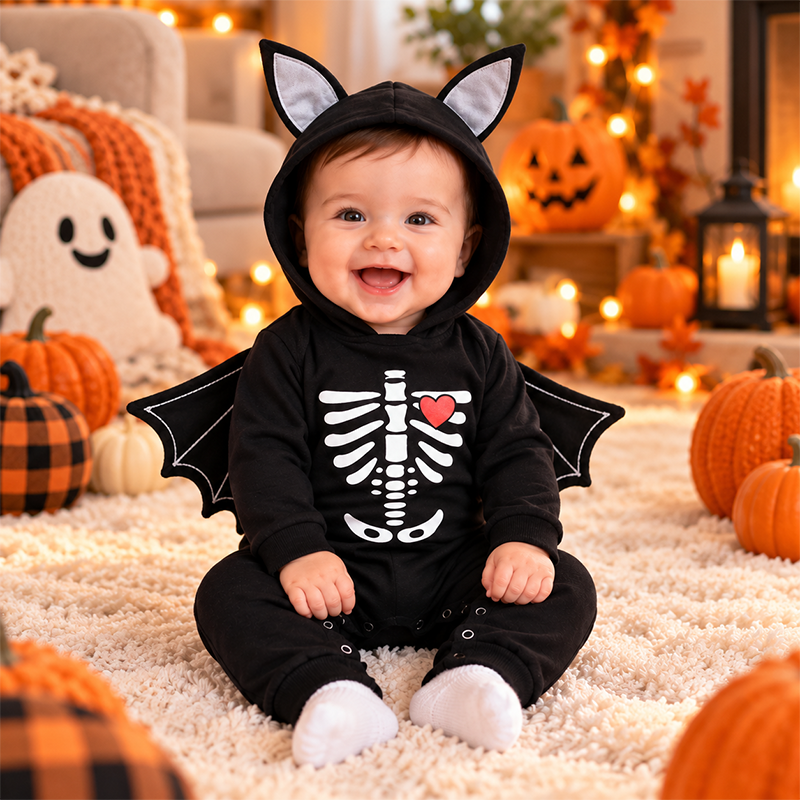 🎃 60% OFF – Baby's 1st Halloween Bat Romper - Super Soft Winged Hooded Onesie 🦇